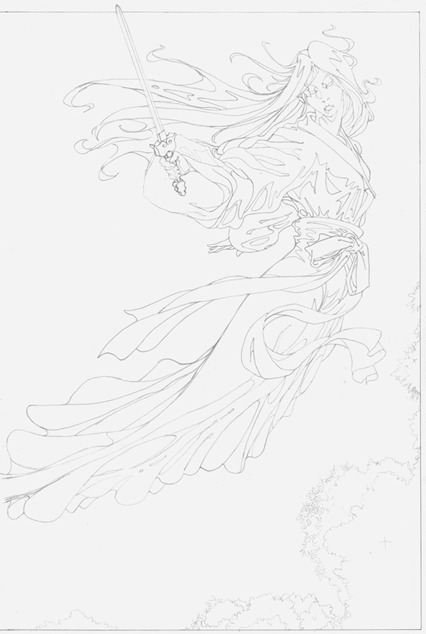 Right page fight scene from <em>Tales of the Moonlight Cutter</em> Number 3